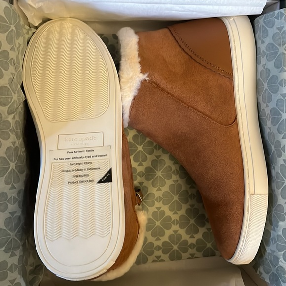 ♠️ kate spade Harper Winter Sneakers Suede Cow Leather Faux Fur Collar - Picture 12 of 13